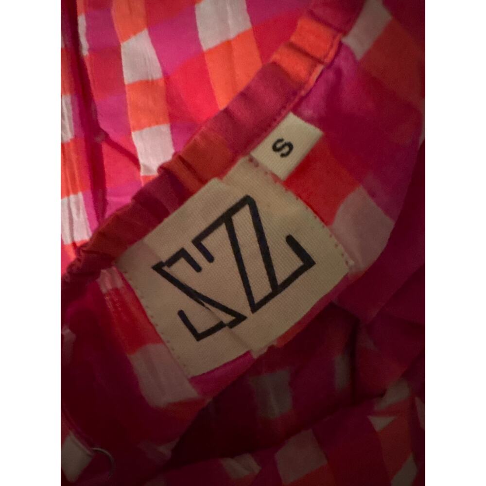 SZ Blockprints X J.Crew tiered dress in gingham Pink Orange Size Small - Picture 8 of 9